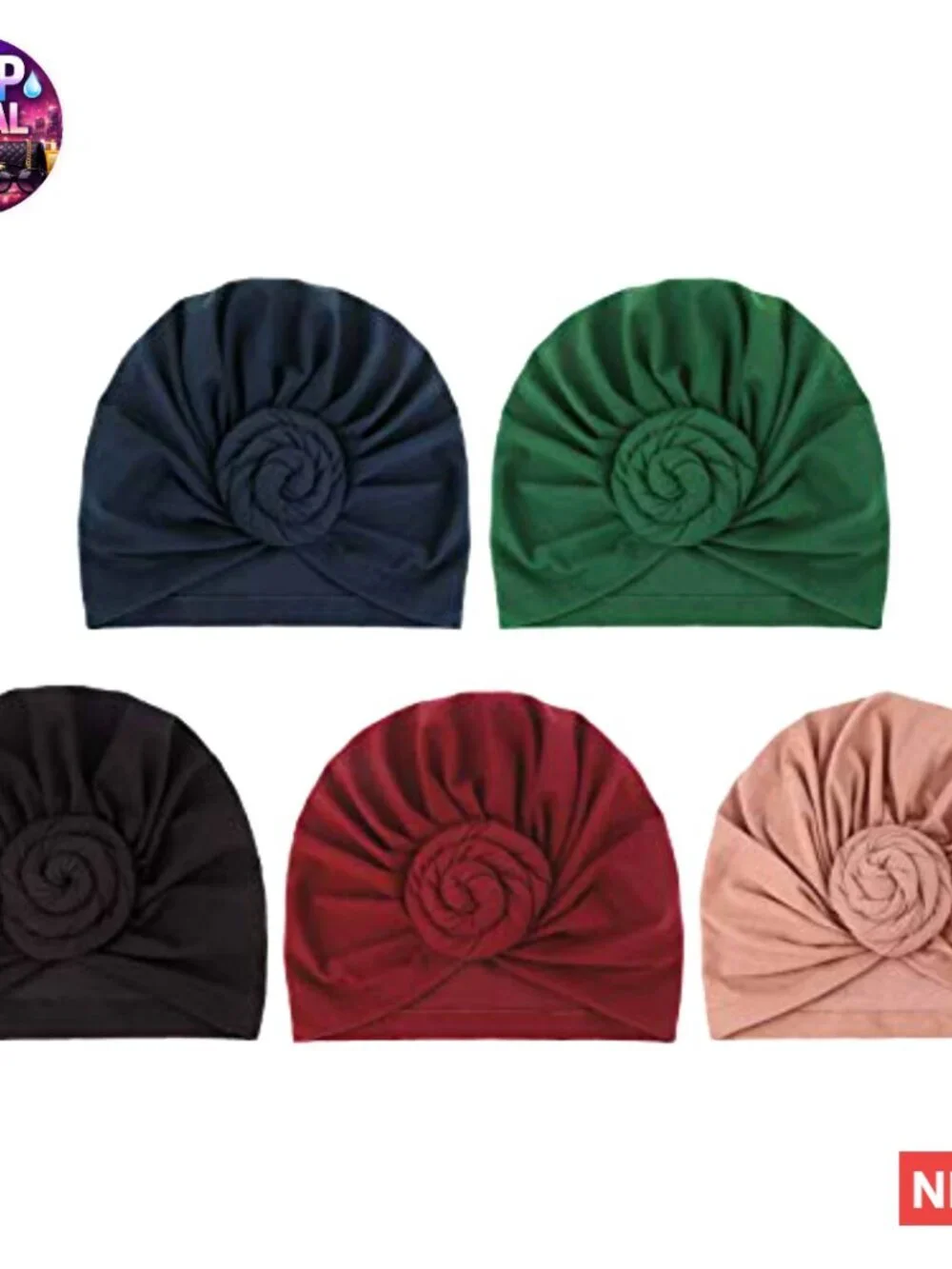 5 Pack Knotted Headwraps Pre-Knotted Beanie Hair Covers Cotton